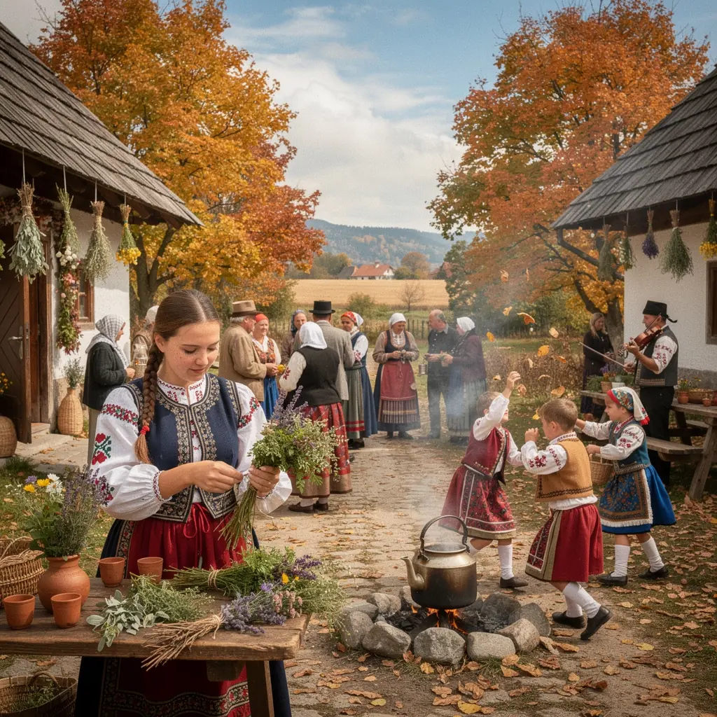Krajinka s bylinkovými plantážami a zelenými políčkami
