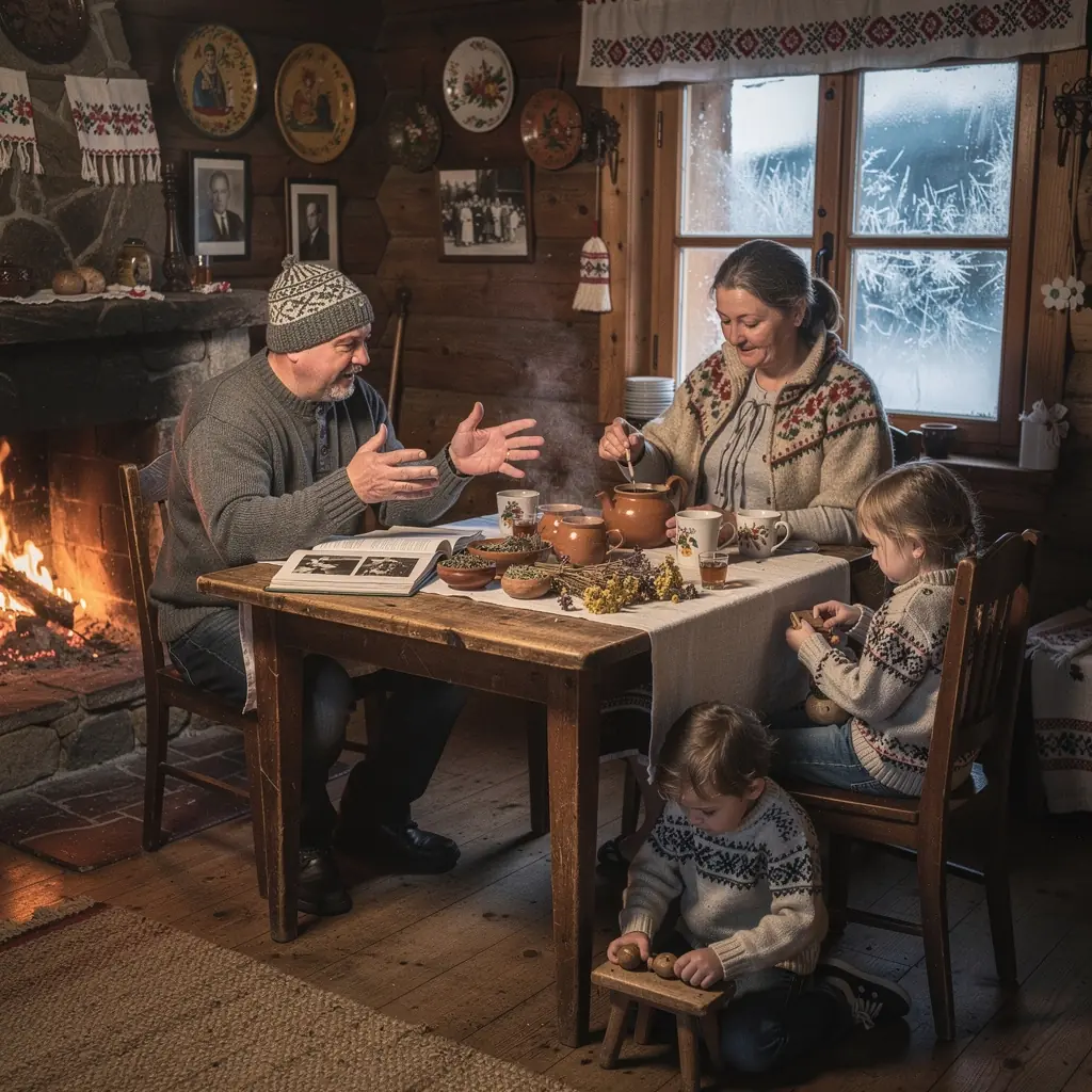 Pohár s osviežujúcim bylinkovým čajom na drevenom stole